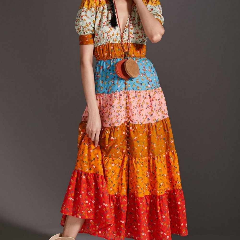 Anthropologie Tiered and True Sleeve Sundress